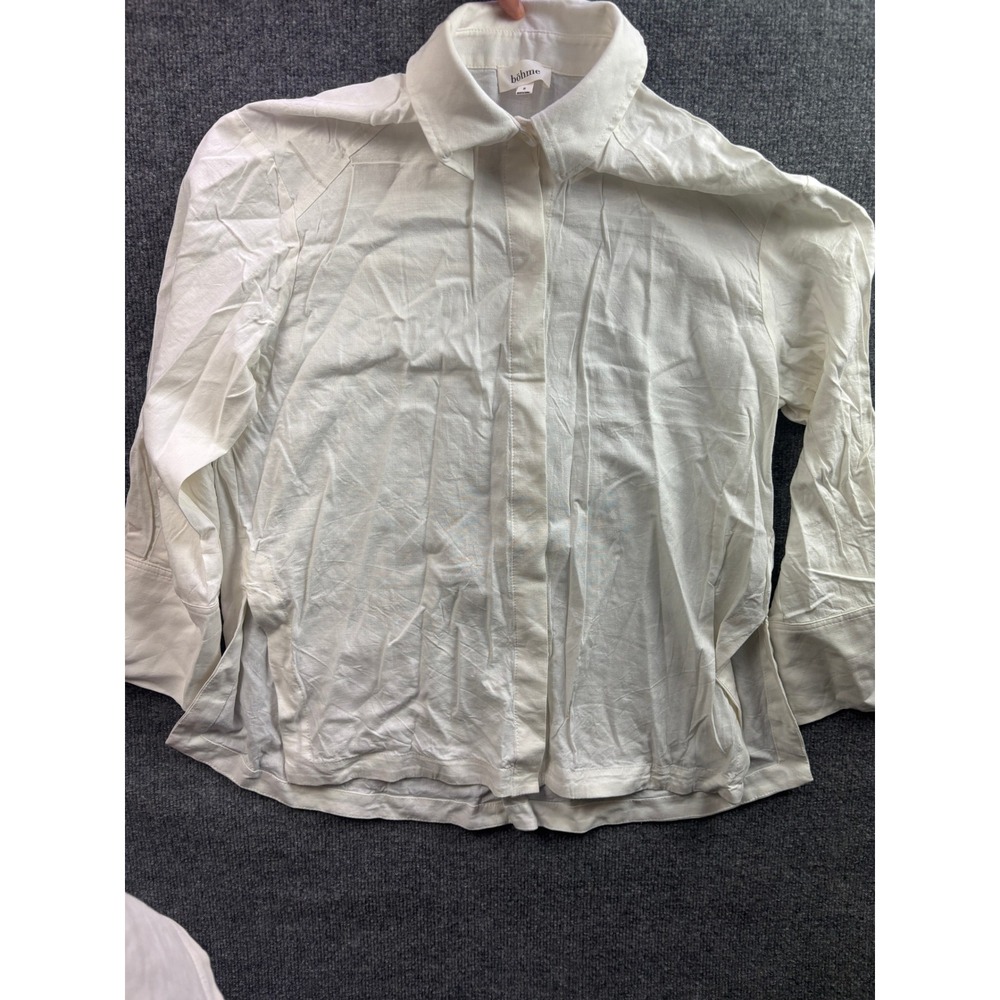 Bohme Button Down Shirt Womens Small White Rayon Linen Long Sleeve FT65425B